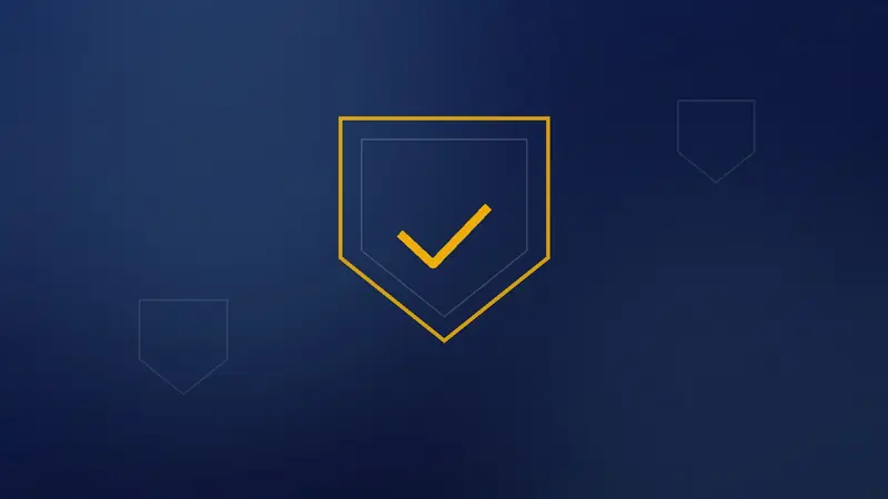 Shield outline with an amber tick representing certified security