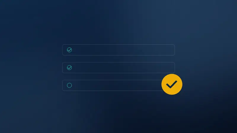 Checklist rows with ticks beside an amber check mark